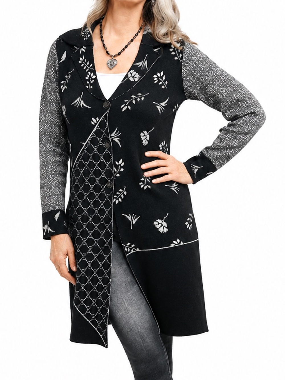 Seventh Avenue Celine Cardigan Sweater S Black Floral Asymmetrical Knit NWOT